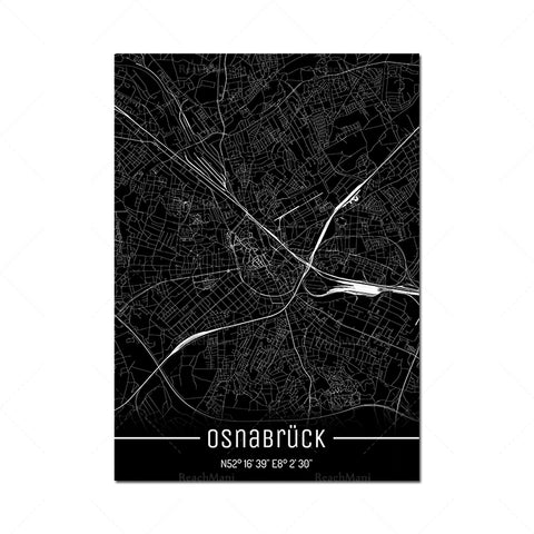 Map Black Line Poster Canvas Painting Home Decor Wall Art