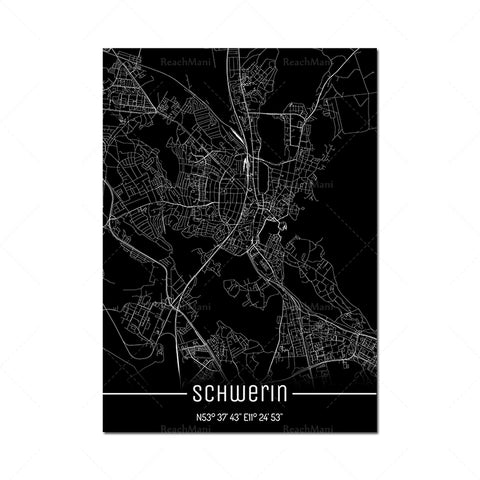Map Black Line Poster Canvas Painting Home Decor Wall Art