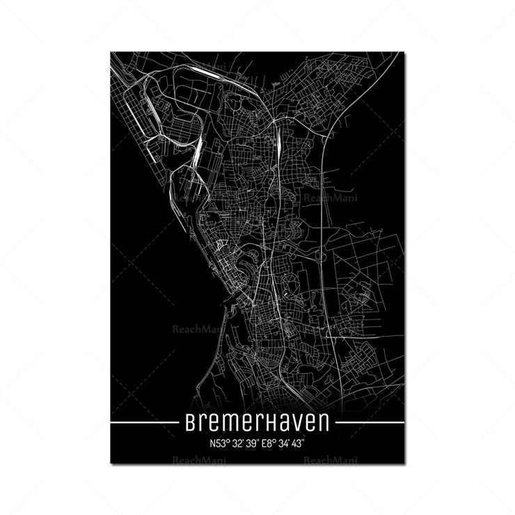 Map Black Line Poster Canvas Painting Home Decor Wall Art