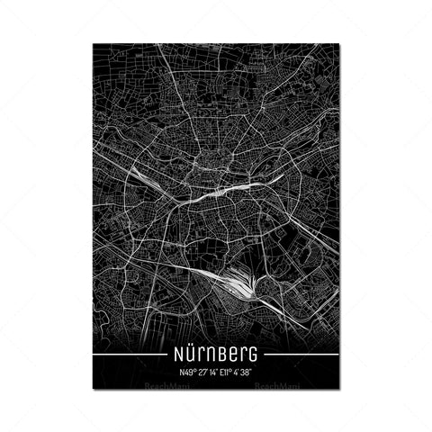 Map Black Line Poster Canvas Painting Home Decor Wall Art
