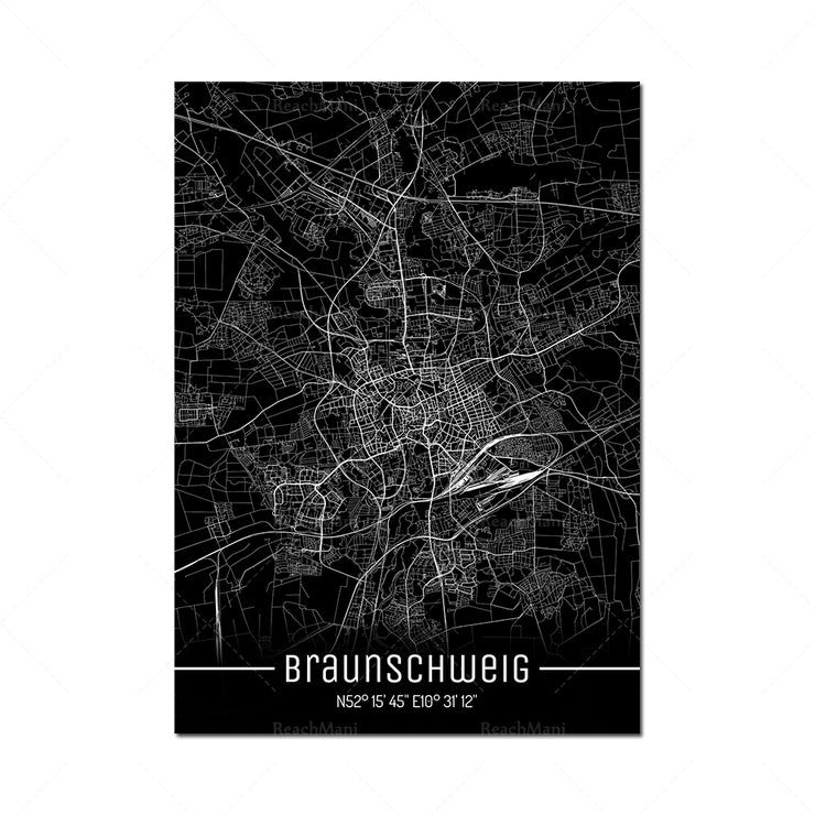Map Black Line Poster Canvas Painting Home Decor Wall Art