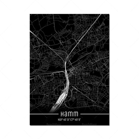 Map Black Line Poster Canvas Painting Home Decor Wall Art